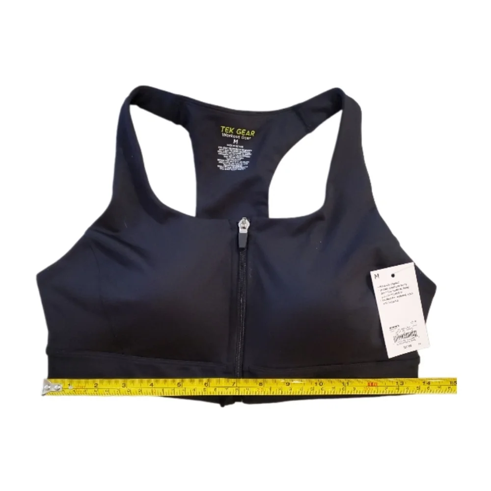 Tek Gear Women's Black‎ Medium Impact Front Zip Racerback Sports Bra Medium
